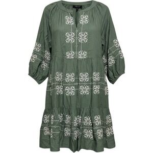 Arna York Sage Embroidered Tiered Midi Dress Plus Sz 20 Boho peasant long sleeve